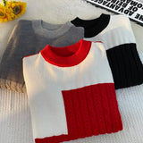 Male Christmas Jumpers Korean Mens Patchwork Color Sweaters New Fashion Winter High Quality Luxury O-neck Sweater