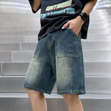 Mens Washed Denim Shorts Patchwork Design Summer Casual Vintage Fashion Street Style bule Shorts Men New Arrival Trendy Wear