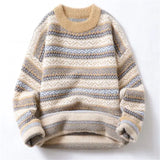 Round neck sweater for men and women autumn and winter new trend loose and high-end sense knitted sweater couple striped casual