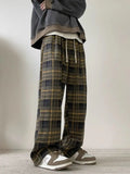 Autumn street retro checkered straight leg pants for men and women, American loose simple casual hip-hop trendy wide leg pants