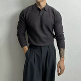 New Korean Fashion Men Polo Sweater Light Luxury Knitted Solid Color Long Sleeve Pullover Premium Quality Skin-friendly Knitwear