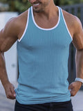Men's Quick-drying Elastic Fitness Wear Gym Running Slim Vertical Stripes Sleeveless Fashion Summer New