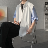 Summer Short Sleeved Shirt Men Oversized Society Mens Black Dress Shirt Korean Loose Casual White Shirt Mens Striped Shirts