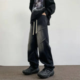 Mens Straight Leg Jeans Elastic Waistband Drawstring Comfort Fit Denim Casual Trousers Adjustable Waist Relaxed Fit