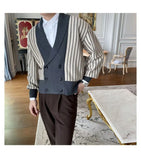 Light Mature Style Autumn Winter New Cardigan Men British Retro College Style Knitted Jacket Contrasting Suit Collar Sweater