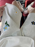 Lazy Gray Floral Embroidered Shorts Men Women Korean Style Summer Trend Oversize Teen Sports Five-point Pants Aesthetic Chic