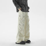 Fashion Blue Muti-pockets Cargo Jeans Men's Patchwork Straight Casual Mopping Trousers Men Hip Hop Streetwear Loose Pants