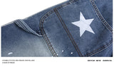 American Retro Star Splashing Print Denim Overalls Korean Style Fashion High-end Solid Color Jumpsuits Aesthetic All-match Chic
