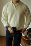 New American Chic Men Polo Sweater Luxury Trendy Business V Neck Knit Solid Color Pullover Leisure Slim-fit Long Sleeve Knitwear