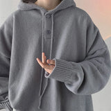 Winter Hooded Sweater Men Warm Fashion Casual Knit Pullover Men Korean Grey Black Loose Long Sleeve Sweater Mens Jumper Clothes