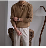 Men's American Retro Polo Sweater Luxury Trendy Business V Neck Knit Solid Color Pullover Leisure Slim-fit Long Sleeve Knitwear