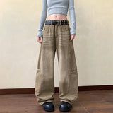 Baggy Jeans Men Distressed Wash Cargo Trousers Streetwear Wide Leg Drop Croch Hip Hop Joggers with Big Pockets for Teen Boys