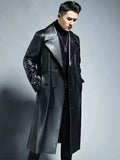 Spring Autumn Long Cool Waterproof Black Pu Leather Trench Coat Men Double Breasted Plus Size Outerwear 4xl 5xl