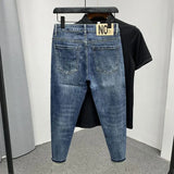 High Quality Fashion Luxury Harajuku Spring and Autumn Casual Blue Slim Jeans for Men New Pencil Pants Design Denim Jeans