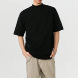 Summer Cotton Short Sleeved T-shirt Men Black White Casual T Shirt Men Streetwear Korean Stand Up Collar T Shirt Mens Top 4XL