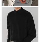 Korean Fashion Men Sweater Light Luxury Trendy Mock Neck Knitted Solid Color Pullover Premium Quality Long Sleeve Basic Knitwear