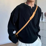 White V-neck Pleated Stripe T-shirt for Men Large Size Silky Soft Long Sleeved T-shirt Summer Loose No Ironing Bottomed Shirt