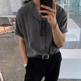 New Trend Men Cardigan Tops Leisure High Quality Knit T-shirts Korean Style Fashion Breathable Buttoned Short Sleeve Knitwear