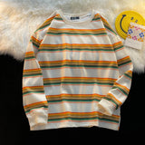 Long Sleeve T-shirts Men Japanese Striped O-neck Loose Couple Basic Simple Streetwear All-match Clothing Harajuku Ins Panelled