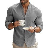 Spring and Summer Men's Shirt Cotton Linen Slim Casual Hawaii Solid Colour Basic Style Breathable Men's Versatile Tops