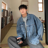 New Jacket Men's Spring and Autumn Denim Coat Korean Version On Clothes Young Student Lapel Fashion Casual Loose Tide Men