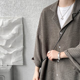 Solid Shirt Men Black 5-sleeve Shirts Men Korean Blouses Ice Silk Shirt Men's Summer Fashion Brand ins masculina camisas hombre