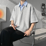 Summer Short Sleeved T-shirt Men Fashion Gray Black Casual T Shirt Men Streetwear Korean Loose Lapel T Shirt Mens Top M-3XL