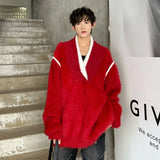 Personalized Men's Sweaters V-neck Contrast Color Casual Knitting Tops Casual Korean Style Pullover Male Tops Winter