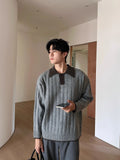 Winter Men's Trending Knitted Lapel Sweater Light Luxury Leisure Patchwork Long Sleeve Pullover Japanese Retro Loose Knitwear