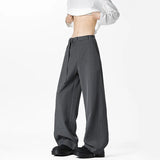 Grey Belt Suit Pants Men Fashion Society Mens Black Dress Pants Korean Loose Wide Leg Pants Mens Office Formal Trousers M-3XL