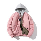 Men Bomber Jacket Women Solid Autumn Winter Pilot Jacket Fashion Vintage Hooded Baseball Coat Casual Windbreak Red Pink Burgundy