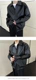 New Autumn Men's Casual Textured PU Leather Jacket High Street Zip-up Turn-down Collar Solid Color Long Sleeve Retro Coats M-3XL