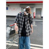 Summer Short Sleeved Shirt Men Fashion Retro Plaid Shirt Mens Streetwear Loose Black White Casual Shirt Man Large Size 4XL