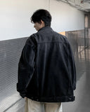 New High Street Men's Zip-up Denim Jackets Casual Washed Streetwear Stand Collar Texture Korean Harajuku Retro Long Sleeve Coats