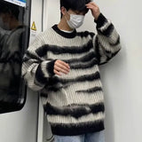 Plush Pullovers Men Autumn Winter Striped Fashion High Street Slouchy Loose Couples Knitted Sweater Y2k Harajuku Warm Outwear
