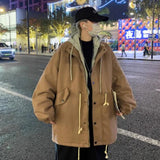 Parkas Men Warm American Hooded Outwear Fashion Handsome Chic Streetwear All-match Simple Clothing Aesthetic Fake Two Pieces