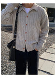 Korean Jacquarded Cardigan Coat Light Luxury Knitted Lapel Long Sleeve Men Sweater Jackets Autumn Leisure Premium Knitwear M-3XL