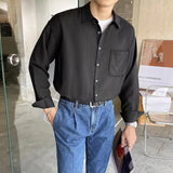 Autumn Clothing Men's Luxury Suit Collar Draped Shirts Retro Leisure Korean Popular Clothes Button-down Long Sleeve Solid Color