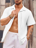 Casual Mens Linen Shirts Spring Summer Fashion Short Sleeve Buttoned Lapel Shirt For Men Vacation Seaside Beach Cardigans