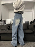 Men wear Loose Wide Leg Trousers Unisex low-rise jeans Men's Denim Pants Old Blue Washed Male Jeans Straight Patchwork mop pants