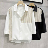 Summer Thin Spliced short-sleeved Shirt Men's Casual Fashionable New Half-sleeved Ice Silk Shirt Jacket 2025 Aesthetic Urban