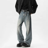Summer Men's Denim Pants fleck Washed Male Jeans Straight Casual Menwear Loose Wide Leg Trousers 2025 New Fashion