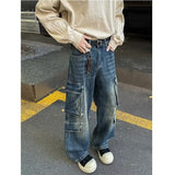 New High Street Cargo jeans men Gothic Punk Dark Trousers  Harajuku Retro Baggy Jeans Men Street Fashion Straight Leg Pants