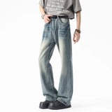 Summer New Fashion Men's Jeans Lightning Pattern Male Straight Male Denim Pants 2025 Casual Men Clothing Trend