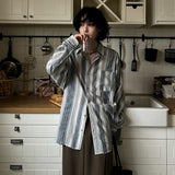 Korean Style Men's Shirt Stripe Casual Lapel Long Sleeved Pocket Contrast Color Single Breasted Male Top New Fashion