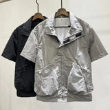 Workwear Lapel Shirt Men's Summer Three-dimensional Large Pocket Drawstring Short-sleeved Jacket Loose Casual Sports Shirt Top