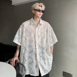 Transparent Floral Handsome Shirts Summer Thin Fashion Casual Streetwear Loose Shirt Breathable Short Sleeve Men's Clothing