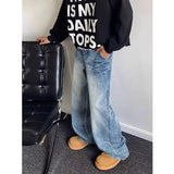 American hip-hop street style men and women trendy personality straight leg washed jeans loose retro micro flared casual pants