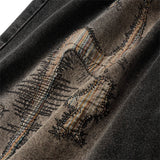 Hip Hop Denim Shorts Men Streetwear Vintage Patch Jeans Short Oversized Harajuku Embroidery Black Baggy Knee Length Pants Unisex