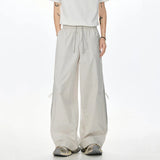 New Summer Men's Casual Pants Solid Color Elastic Waist Contrast Color Ice Silk Mesh Hollow Out Drawstring Bottom